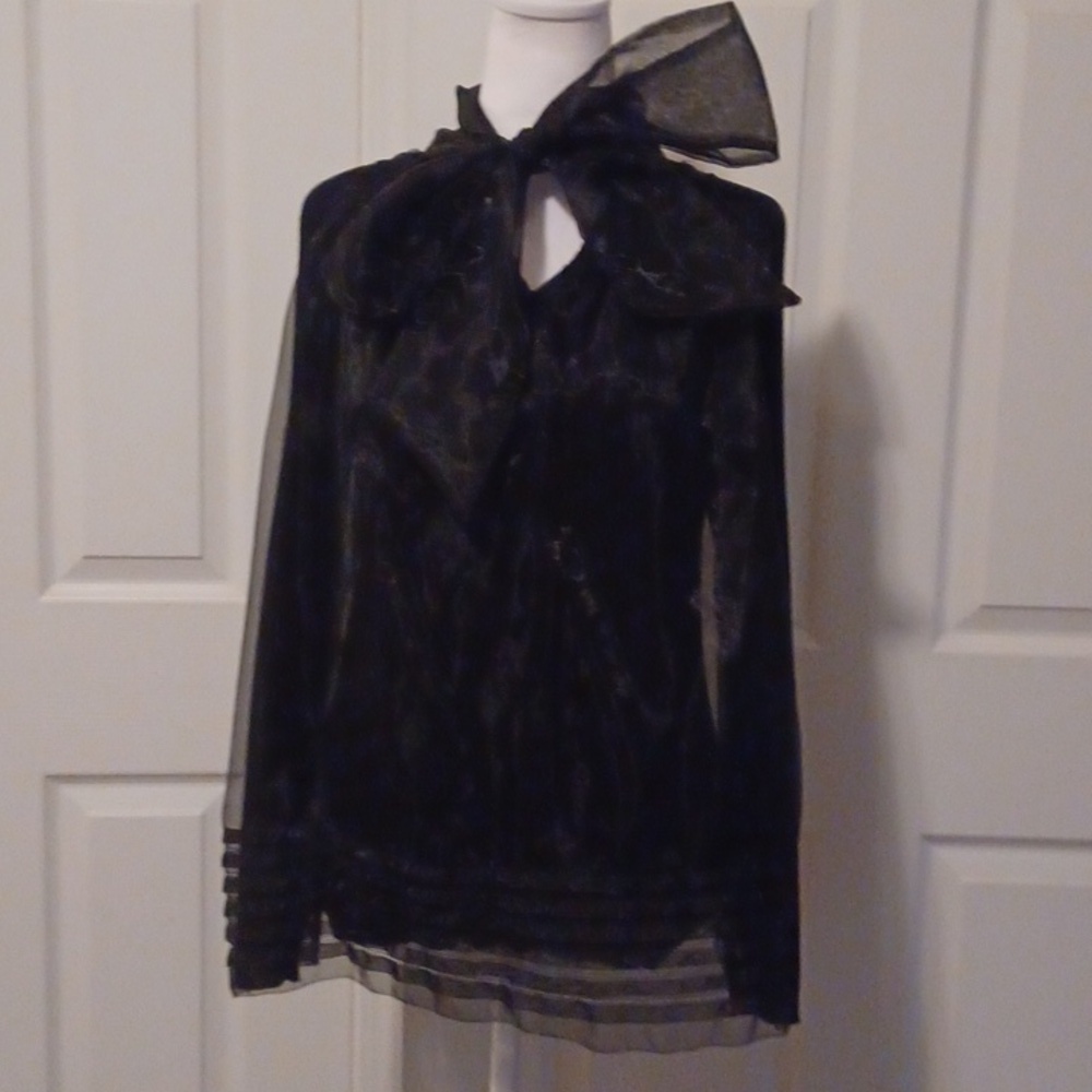 <   Garcia Black Top With Sheer Overlay And Bow